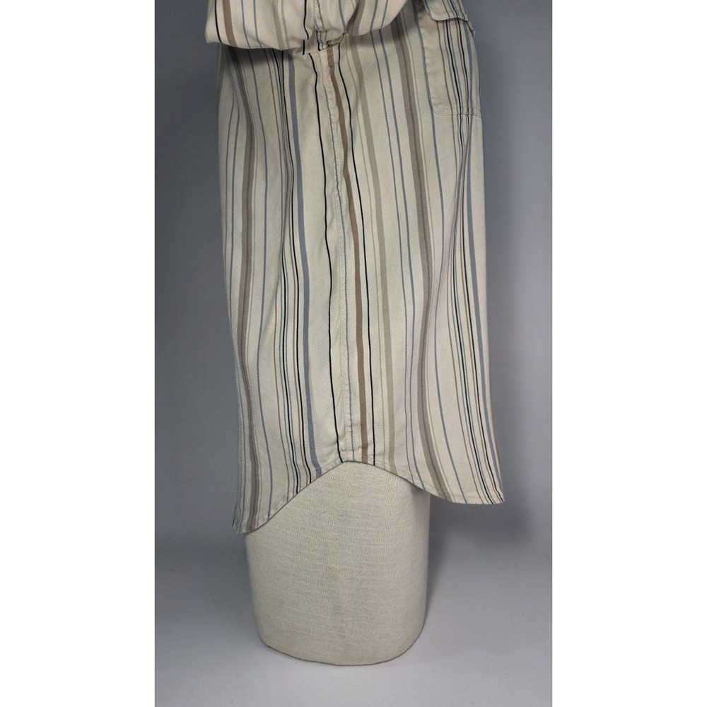 Kate Hill Casual 100% Silk Brown Tan Blue Striped Long Sleeve Blouse - Sz S - Picture 5 of 6